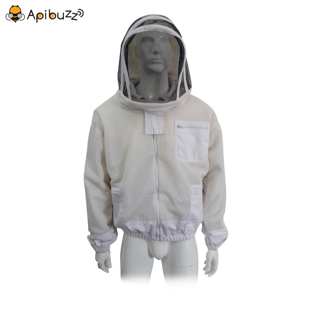 Apibuzz Heavy Duty Three Layer Mesh Vented Beekeeping Jacket with Hooded Hat-Veil 