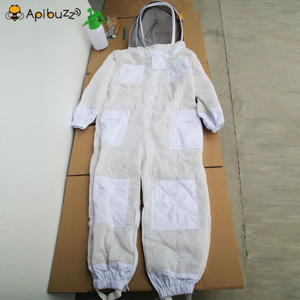 Heavy Duty Three Layer Mesh Vented Beekeeping Suit with Hooded Hat-Veil