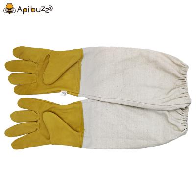 Apibuzz Goatskin Beekeeping Gloves with Canvas Cuff Apiculture Equipment Bee Farm Tool Supplies 