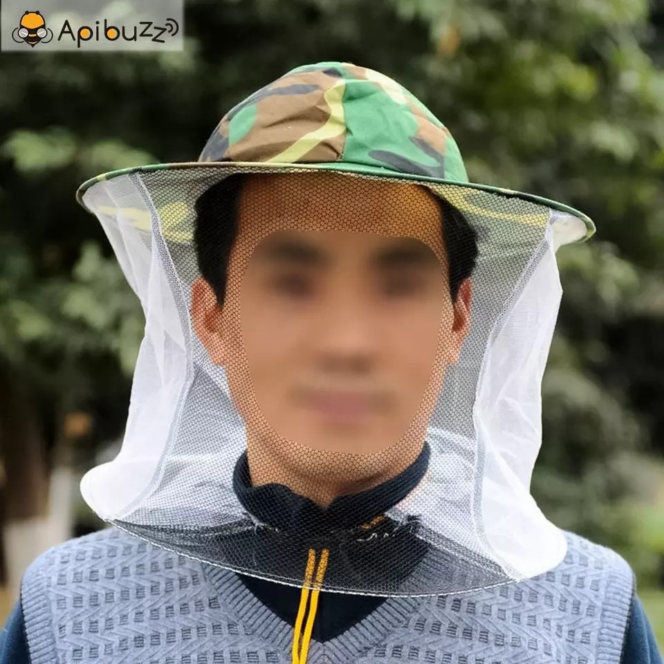 Apibuzz Camouflage Double-Layer Beekeeping Hat-Veil with Round Head Apiculture Apiary Tools Equipment Fishing Anti-Insect Hat